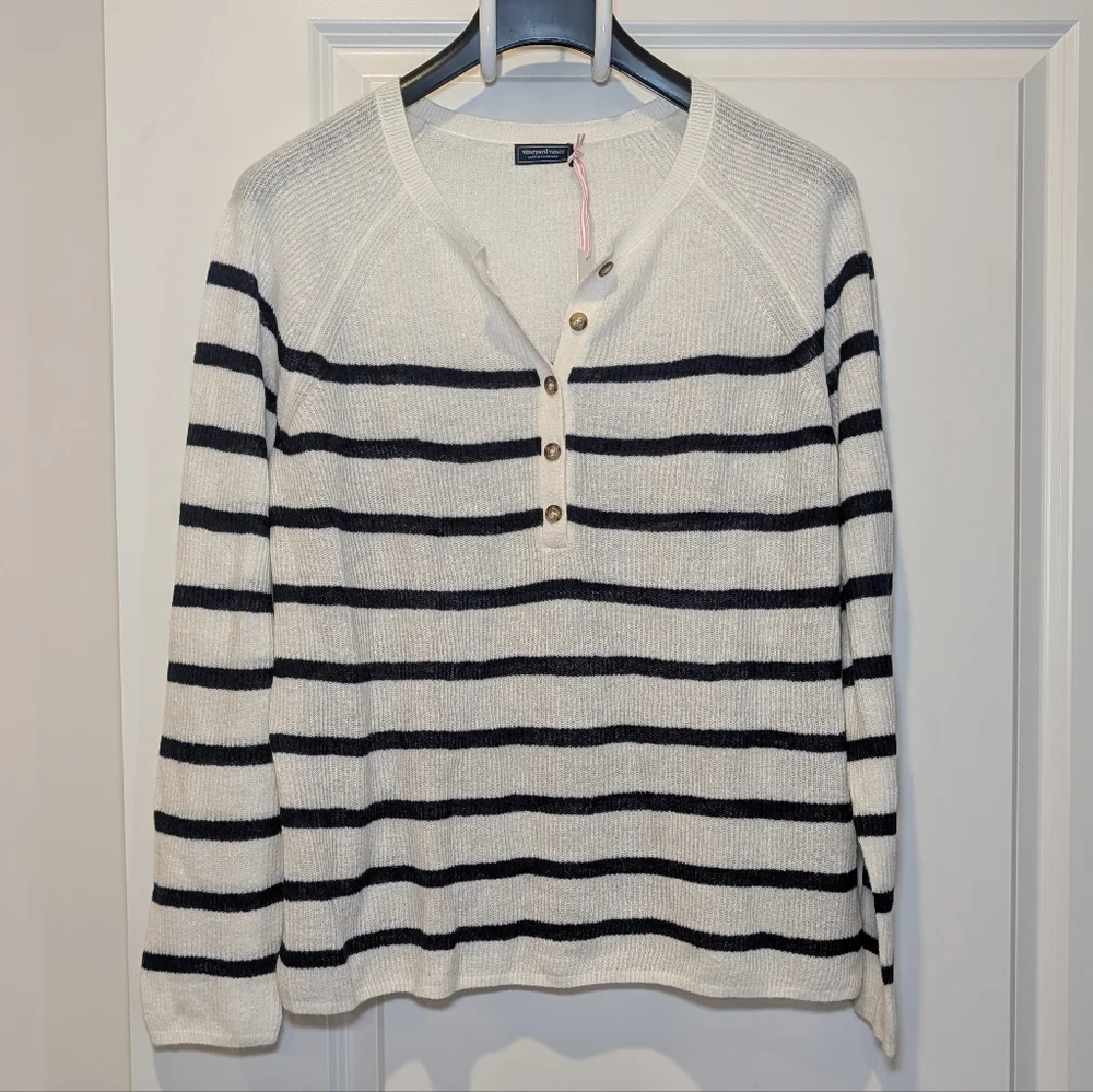 🎉 SALE 🎉 NWT Vineyard Vines Striped Ribbed Henley Button-Up Women's Sweater